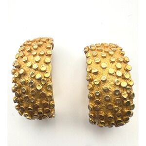 Vintage Norma Jean Earrings Gold Tone Studded Hoop Textured Large